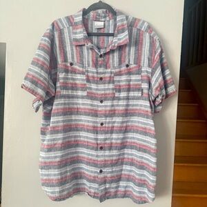 EUC Columbia Red and Gray Striped Casual Shirt Gorpore